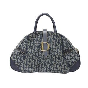 Christian Dior Double Saddle Bag Trotter Navy Blue Canvas Leather